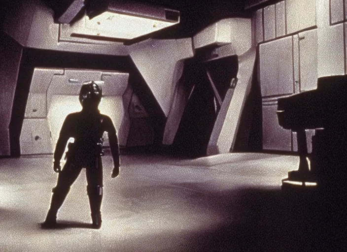 Prompt: screenshot from the iconic scene from the lost star wars 1 9 8 0 s film directed by david lynch, cinematic lighting, unsettling set design with extreme detail, moody cinematography, with anamorphic lenses, crisp, detailed, 4 k image