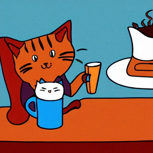 Prompt: A cat sipping coffee, cartoon in the style of Nickelodeon