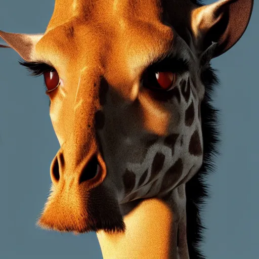 Image similar to a highly detailed portrait of a humanoid giraffe in a blue cloak, artstation, deviantart, professional, unreal engine 5, photorealistic