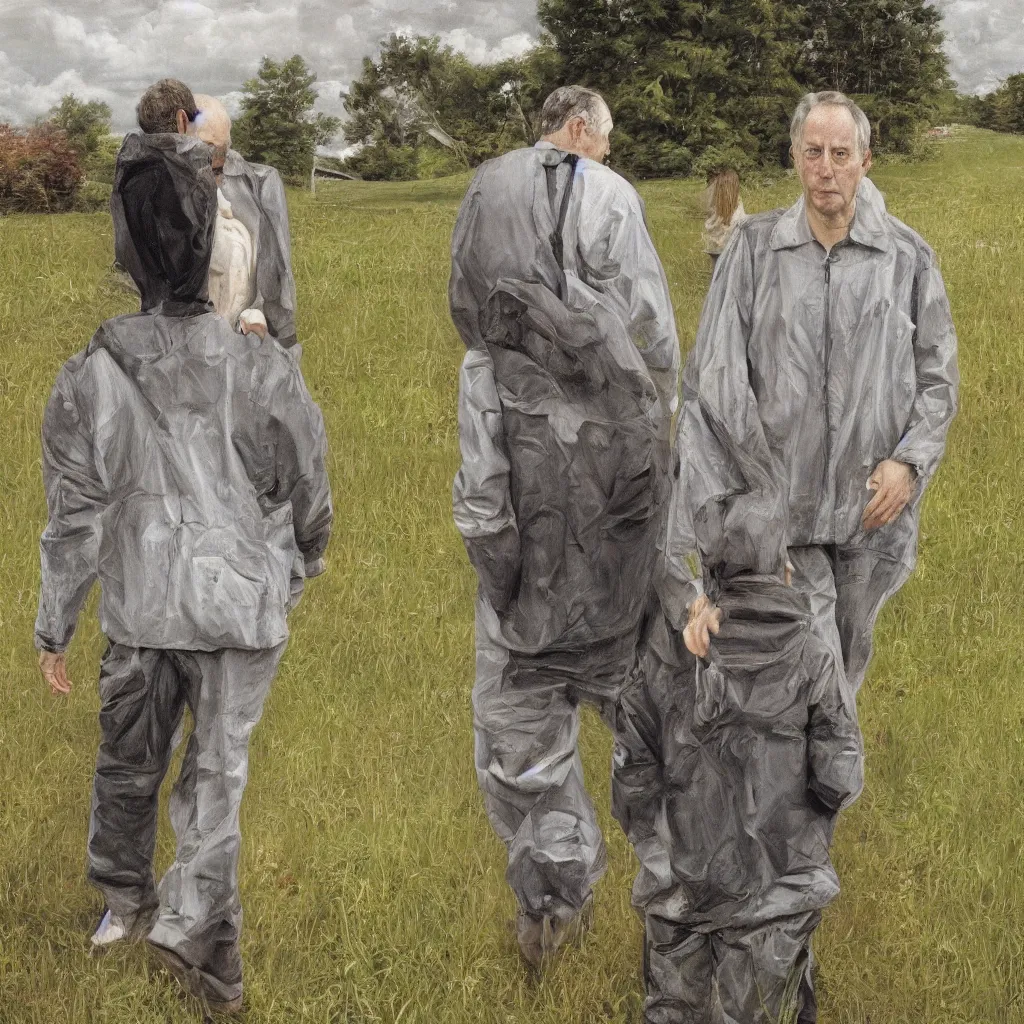 Image similar to high quality high detail painting of todd solondz walking with a friend by lucian freud and gregory crewdson, hd, photorealistic lighting