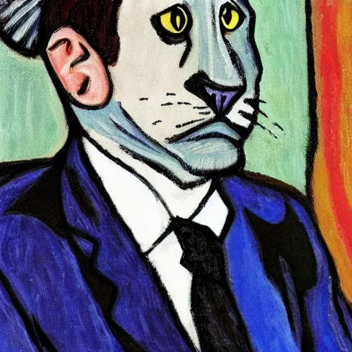 Prompt: Michael Scott as a cat by Picasso