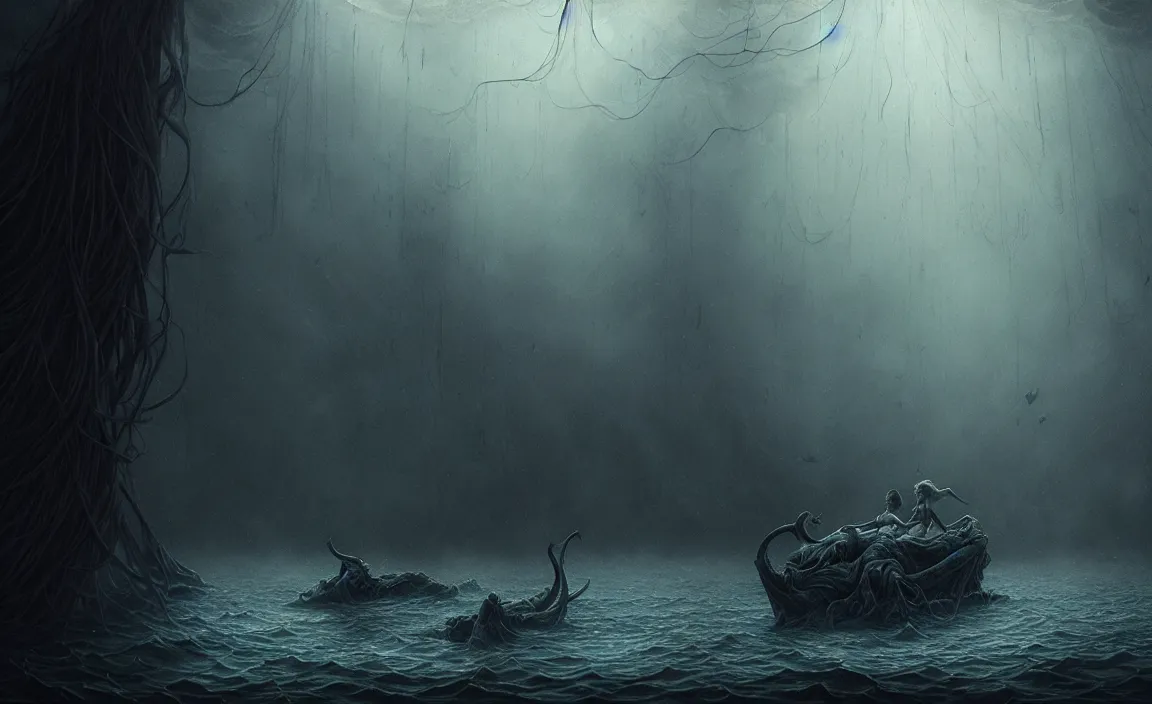 Image similar to epic professional digital art of starving aquatic levaithan, faint bluish moody atmospheric lighting, painted, intricate, detailed, detailed, foreboding, by leesha hannigan, wayne haag, reyna rochin, ignacio fernandez rios, mark ryden, iris van herpen,, epic, stunning, gorgeous, much wow, cinematic, masterpiece.