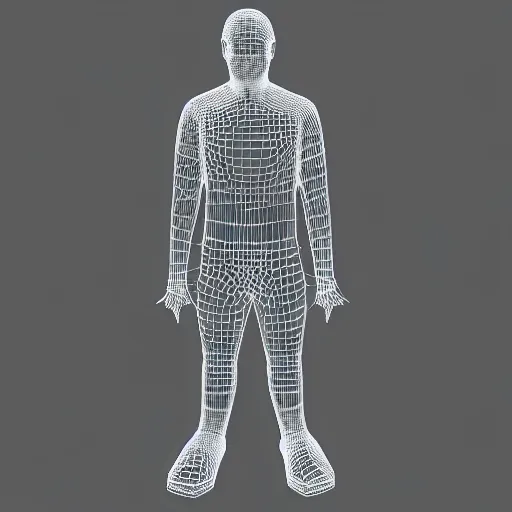 Prompt: Wireframe 3d model, Tall man