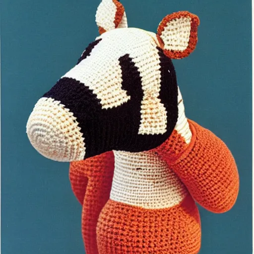 Image similar to a crocheted tapir, 1 9 8 0 s catalogue photo