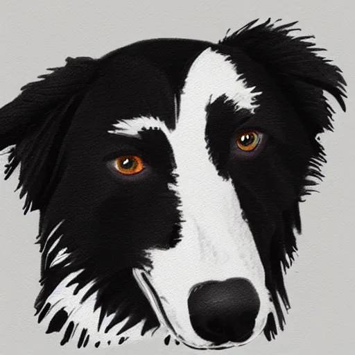 Prompt: illustration of a black and white border collie wearing a green bandana on its neck, digital art, DeviantArt