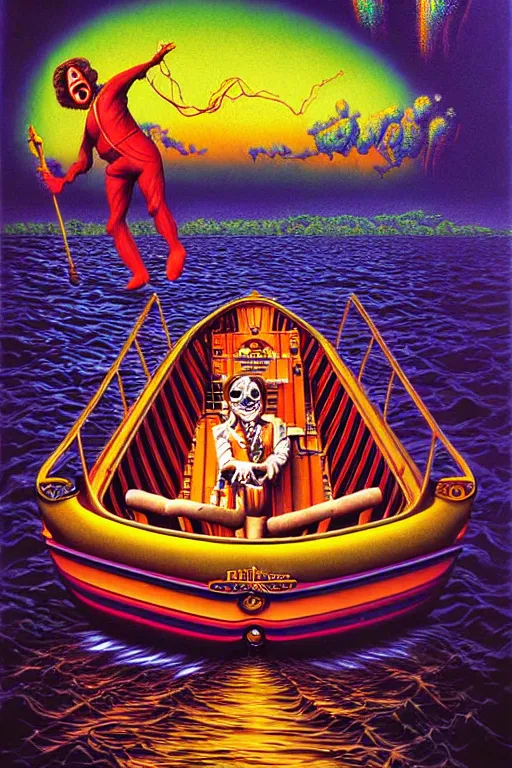 Image similar to a hyperrealistic painting of willy wonkas scary boat ride, cinematic horror by jimmy alonzo, the art of skinner, chris cunningham, lisa frank, richard corben, highly detailed, vivid color,