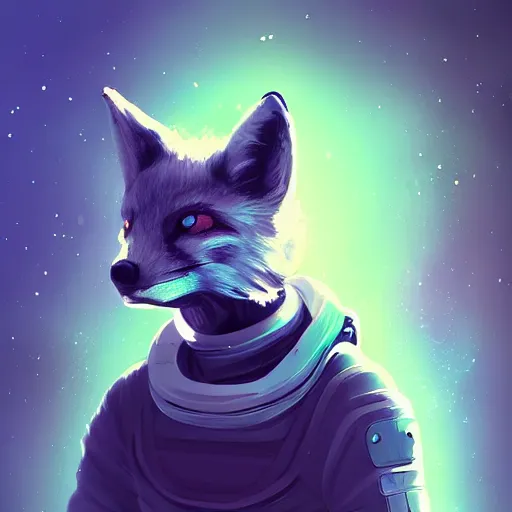 Image similar to a space fox, portrait, sci fi style, modern look, digital art, traveling through time and space, expressive lighting, aura