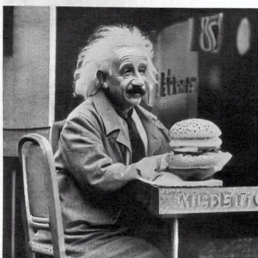 Image similar to vintage photo of albert einstein working at mcdonalds, circa 1 6 0 0, award - winning shot