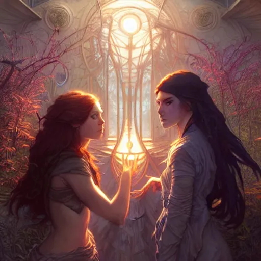 Image similar to travelers from the multiverse, ultra realistic, concept art, intricate details, eerie, highly detailed, photorealistic, octane render, 8 k, unreal engine. art by artgerm and greg rutkowski and charlie bowater and magali villeneuve and alphonse mucha
