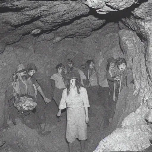 Prompt: Subterranean eyeless people, no-eyed girl, cave photograph