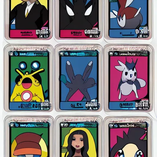 Image similar to pokemon cards with snooki, joe biden, nicki minaj, kim kardashian, osama bin laden, pokemon anime style, hd 8k image high detail, at target