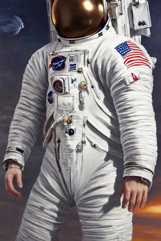 Prompt: astronaut suit in the shape of a whale, oil on canvas, intricate, 8 k highly professionally detailed, hdr, cgsociety