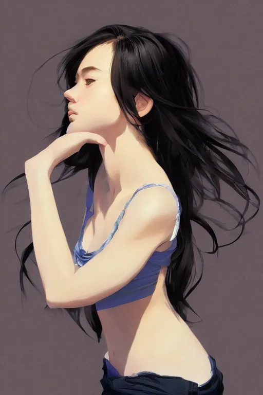 Image similar to a girl with her hands on her head, full shot, fine - face, realistic shaded perfect body, fine details. night setting. very anime style. realistic shaded lighting poster by ilya kuvshinov katsuhiro, magali villeneuve, artgerm, jeremy lipkin and michael garmash, rob rey and kentaro miura style, trending on art station