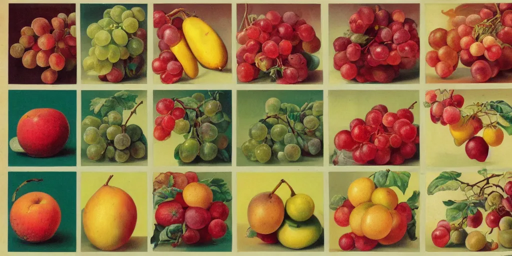 Prompt: catalogue of various vintage fruit illustrations