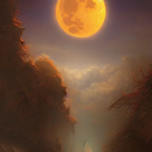 Prompt: under a raging moon, Darrell K Sweet, artstation, concept art, digital art, mysterious