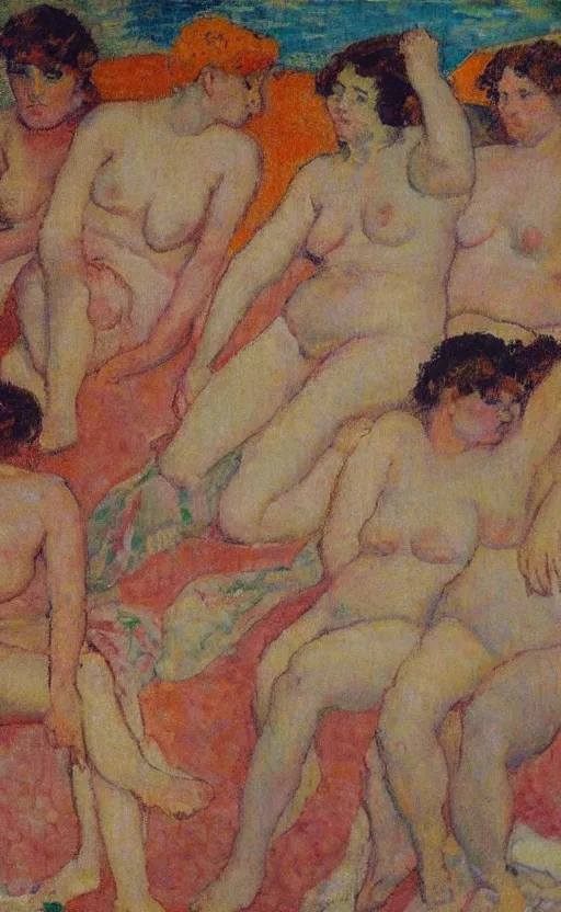 Image similar to Women in a steam bath. Painting by Bonnard.