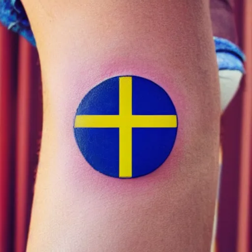 Image similar to a woman with a Swedish flag tattoo on her arm