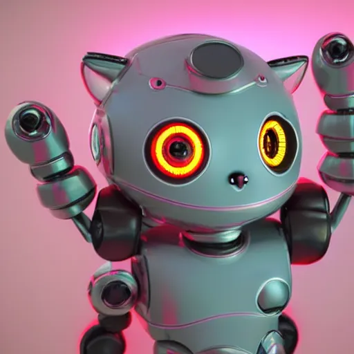 Image similar to a 3 d rendered movie of a cute robot ( ( kitten ) ). the robot has colorful led implants. polka dance contest in space. dramatic lighting. imax 7 0 mm. octane 3 d render, style of castaway ( film )