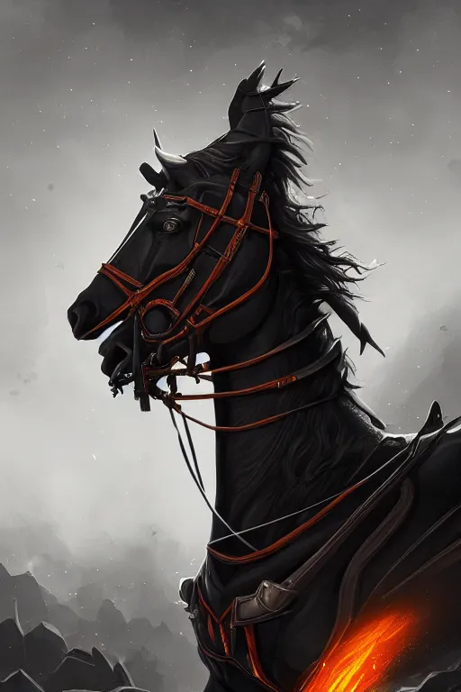 Prompt: a portrait of the horseman of the apocalypse, conquest, grim - lighting, high - contrast, intricate, elegant, highly detailed, digital painting, artstation, concept art, smooth, sharp focus, illustration