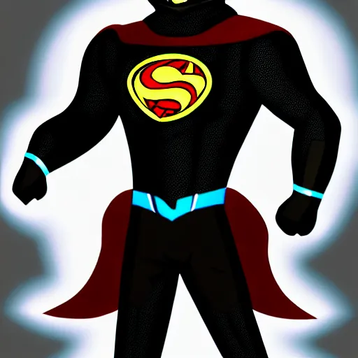 Image similar to hyper realistic digital art of ratman, a superhero with the powers of a rat in a black armor with a logo of the letter r on it