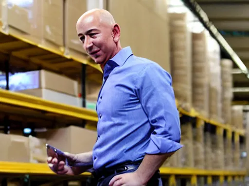 Image similar to jeff bezos working in an amazon warehouse