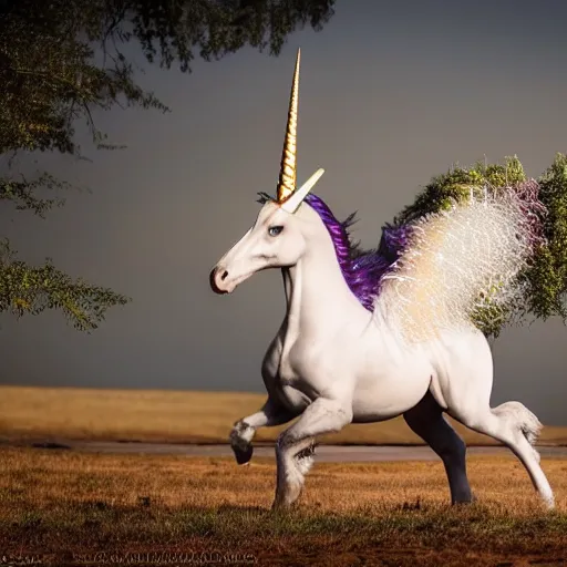 Image similar to science magazine - first picture of the genetically engineered real unicorn, where a rhono horn has been inserted into a horse's dna ( eos 5 ds r, iso 1 0 0, f / 8, 1 / 1 2 5, 8 4 mm, postprocessed, bokeh )