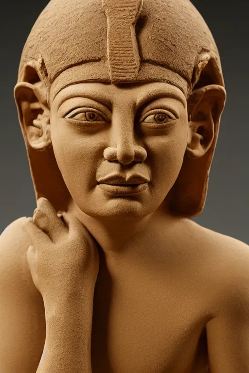 Image similar to a highly detailed beautiful portrait clay sculpture of a egyptian god with facial expression : enthusiastic sculpted in laguna clay em - 2 1 0 clay by philippe faraut.