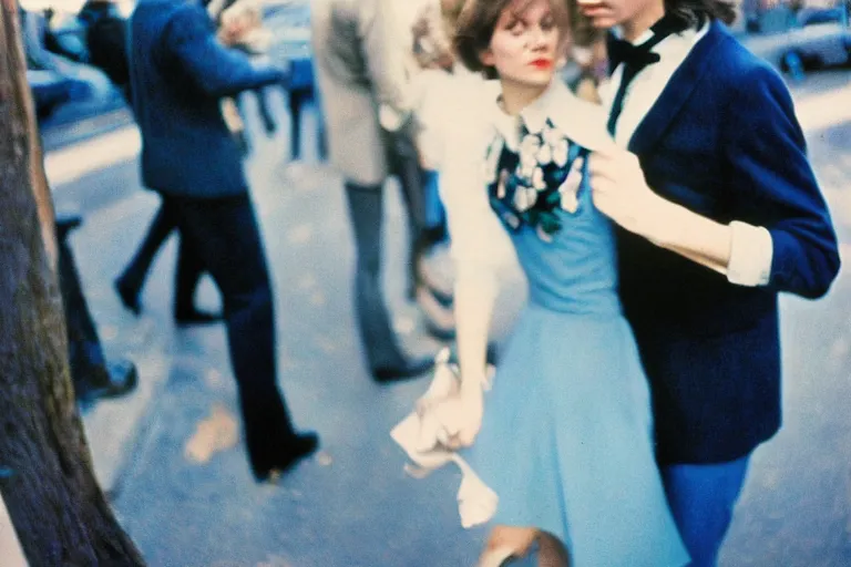 Image similar to film photography, 35mm, 1970s, no faces, no portraits, close-up love and romantic in blue colors feeling of young and freedom, in style of Joel Meyerowitz