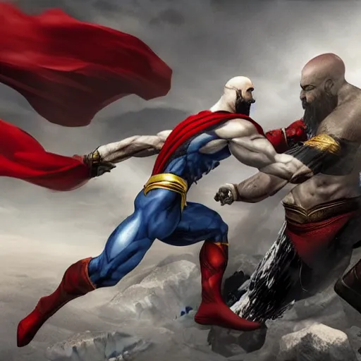 Prompt: kratos vs superman, concept art, render, epic