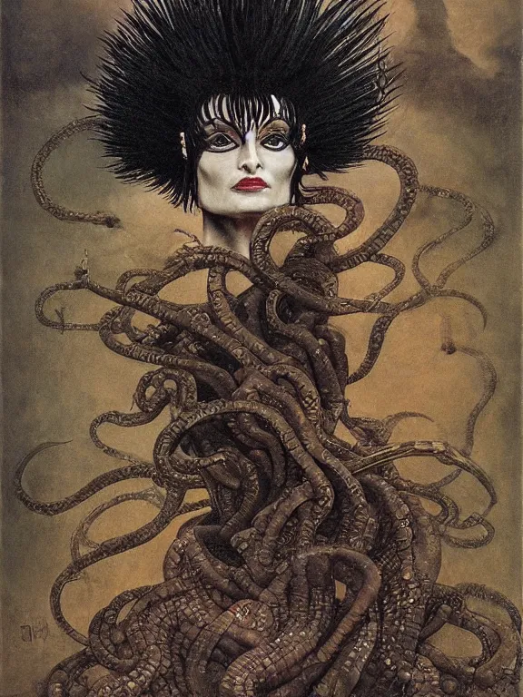 Prompt: portrait of Siouxsie Sioux as Medusa from Greek mythology, with snakes for hair, Francisco Goya painting, part by Beksiński and EdvardMunch, part by Takato Yamamoto and Peter Mohrbacher, Francis Bacon masterpiece
