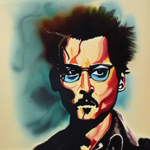 Prompt: egon schielle painting of depressed johnny depp