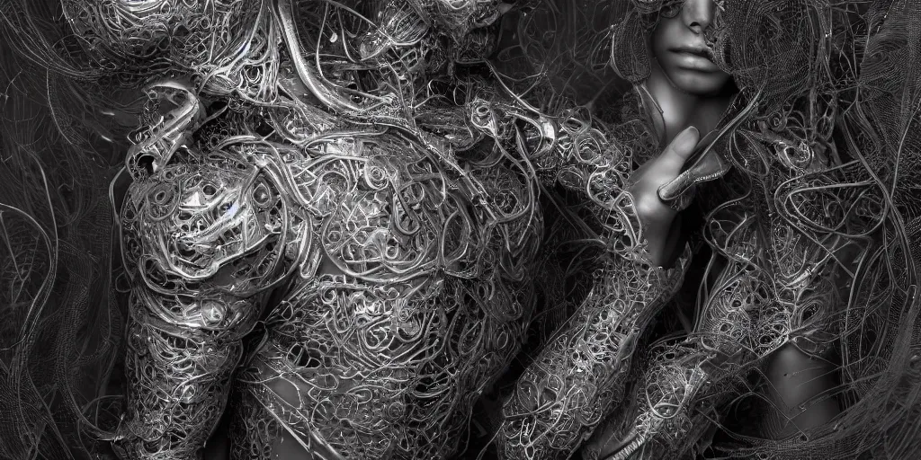 Image similar to hyperrealistic photography of a stunningly beautiful cyborg male, intimate, intricate filigree, fibonacci, in the style of beth cavener, jin kagetsu, and wlop, highly detailed, chrome face symmetry, masterpiece, award winning, sharp focus, concept art, high key, ambient lighting, 8 k, octane render,