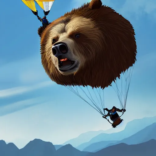 Image similar to paragliding grizzly, digital art, portrait, artstation