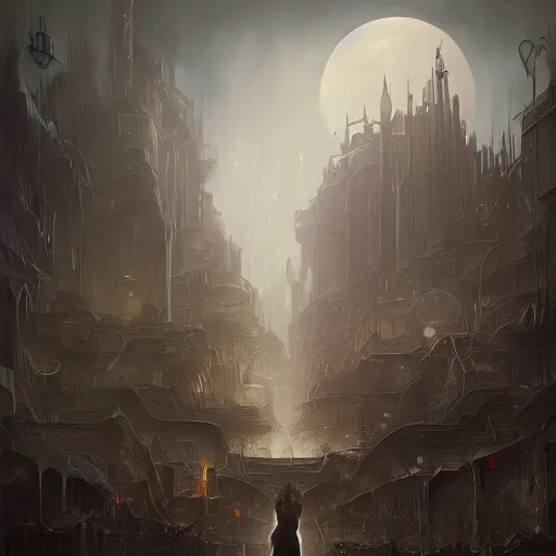 Image similar to a detailed illustration of a weeping woman against the background of a ravaged city and a dark moonlit sky, artstation, by Peter Mohrbacher, Art Nouveau, sophisticated, Unreal engine, dystopia, anti-utopia, post processing, nostalgic melancholic artwork, intricate