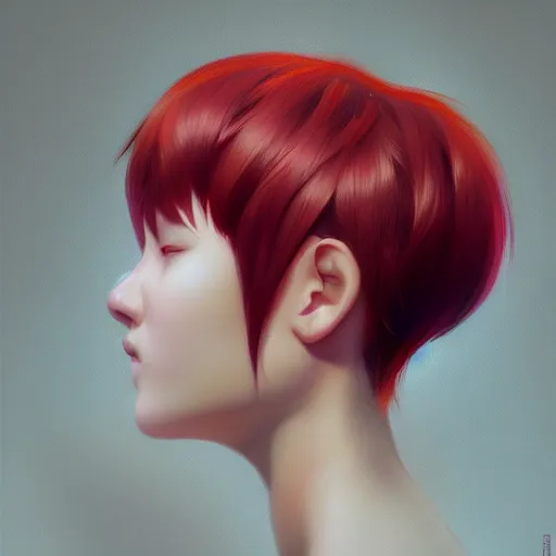 Prompt: Detailed Portrait of a cute woman vibrant pixie hair by Yanjun Cheng and Hsiao-Ron Cheng and Ilya Kuvshinov, 3/4 profile, portrait photography, rim lighting, realistic eyes, photorealism pastel, illustration