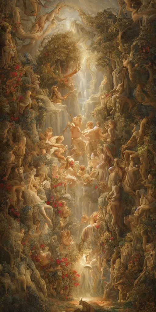 Image similar to a stunning and noble highly detailed romantic period style painting of the place where gods come into being by james jean, josep tapiro baro and harles sillem lidderdale, trending on artstation, oil painting masterpiece, symmetry, rule of thirds, mysterious