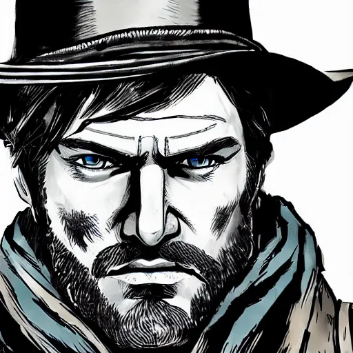 Image similar to Arthur Morgan from Red Dead Redemption 2 drawn in the style of The Legend of Zelda: Breath of the Wild