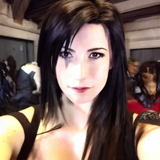 Image similar to Tifa Lockhart from Final Fantasy VII Remake (2020) taking a selfie in Italy