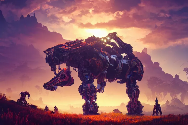 Image similar to rollerback machine mecanical creature robot of horizon forbidden west horizon zero dawn radiating a glowing aura global illumination ray tracing hdr fanart arstation by ian pesty and alena aenami artworks in 4 k