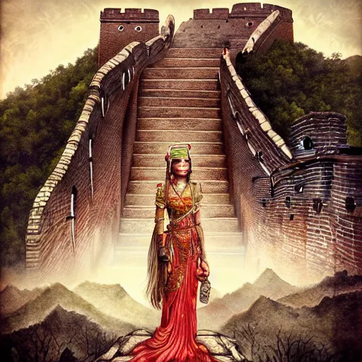 Image similar to Apsaras warrior guarding the Great Wall,traditional Chinese textures, hyper detailed, smooth,by Brook Shaden