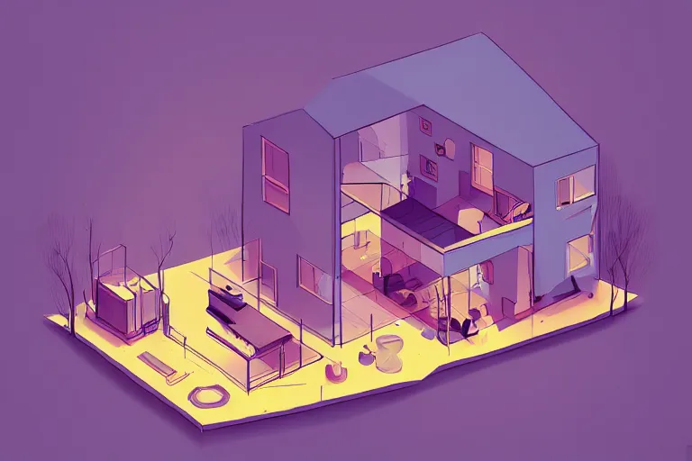 Prompt: a stunning illustration of a boombox shaped house by james gilleard, 8 k, behance award winner, minimalism, geometric shading, inspirational architecture, rembrandt lighting