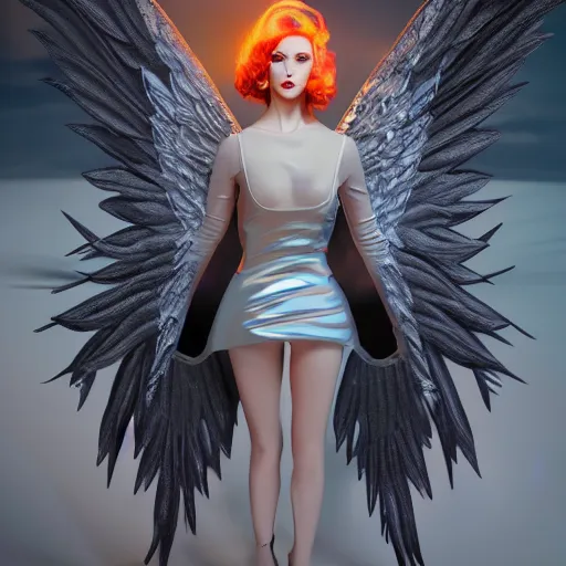 Image similar to fantasy angel with wings inspired avant - garde art, deco fashion, highly detailed, photorealistic portrait, bright studio setting, studio lighting, crisp quality and light reflections, unreal engine 5 quality render