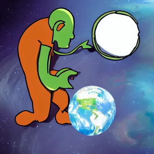 Prompt: a rift in the space-time continuum sucking an anthropomorphic earth into another dimension