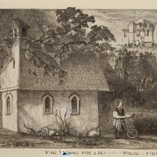 Image similar to 1 9 th century engrave of village life