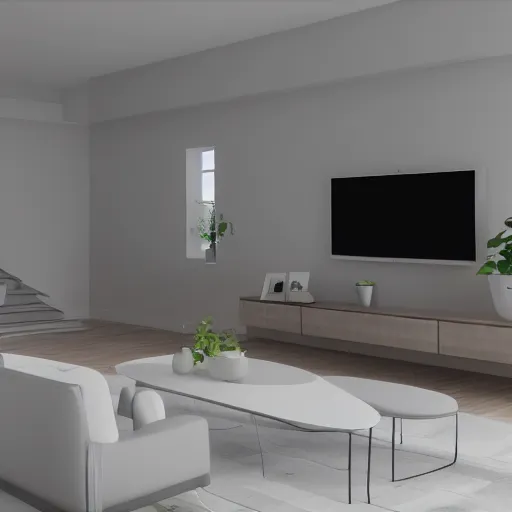 Prompt: a simple modern living room, cinema 4d render, Ray tracing reflection, natural light, Crepuscular rays,