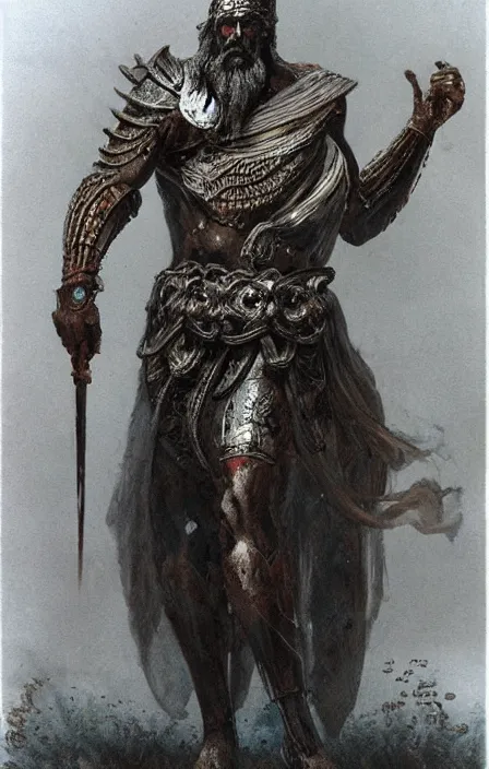 Prompt: zeus concept, wearing thunder armor, ancient greek ornamented armor, beksinski, weta workshop concept art