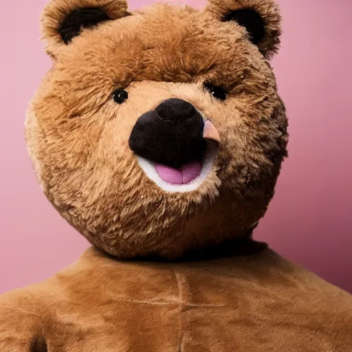 Prompt: ( ( ( ( the face of kanye west ) ) ) ) wearing teddy bear costume at 4 2 years old, portrait by julia cameron, chiaroscuro lighting, shallow depth of field, 8 0 mm, f 1. 8
