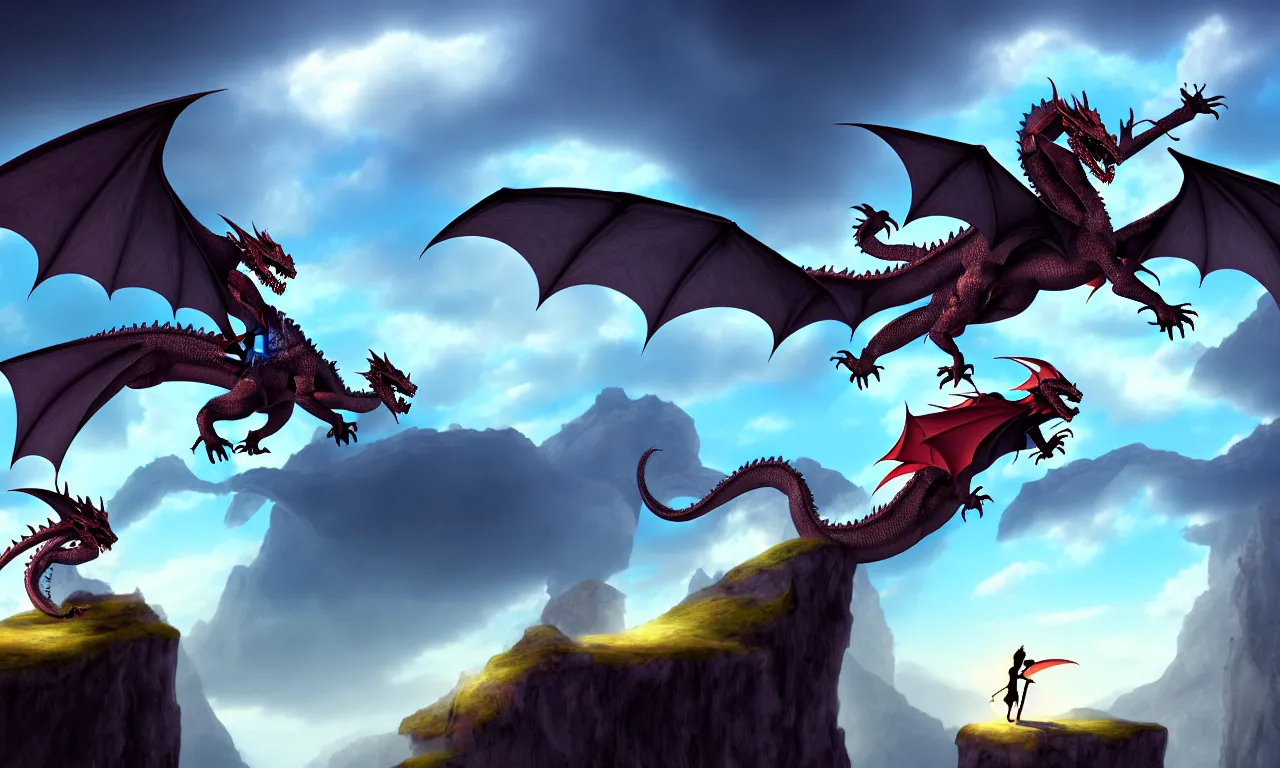 Prompt: riding a dragon over a cliff, digital art, 3 d illustration, transparent backround