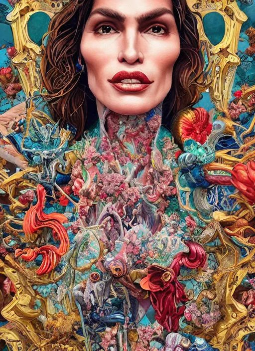 Image similar to Cindy Crawford :: by Martine Johanna and Simon Stålenhag and Chie Yoshii and Casey Weldon and Guillermo del toro :: ornate, dynamic, particulate, rich colors, intricate, elegant, highly detailed, centered, artstation, smooth, sharp focus, octane render, 3d