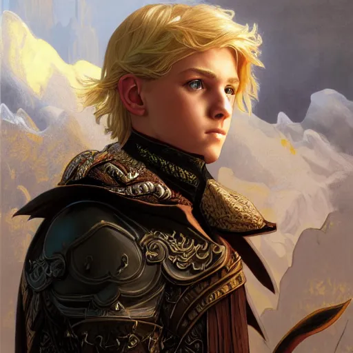 Image similar to an epic fantasy comic book style portrait painting of a young blonde boy wearing plain thief clothes, d & d, fantasy, intricate, elegant, highly detailed, digital painting, artstation, concept art, matte, sharp focus, illustration, art by artgerm and greg rutkowski and alphonse mucha, wheel of time style